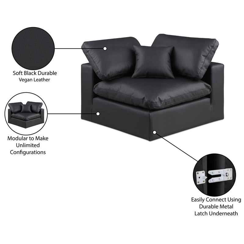Meridian Furniture Comfy Black Vegan Leather Corner Chair