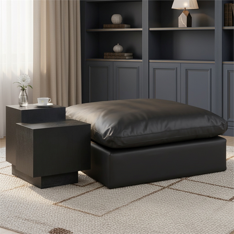 Meridian Furniture Comfy Black Vegan Leather Ottoman