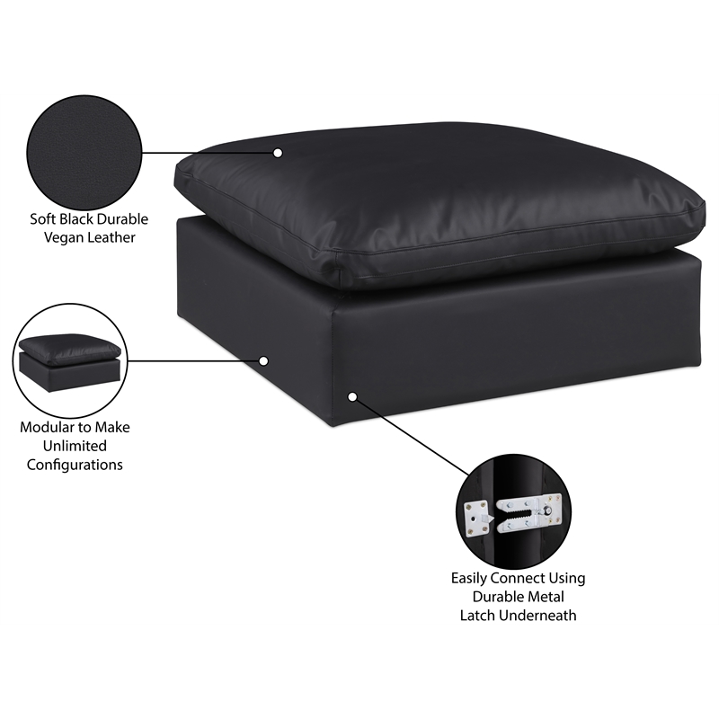 Meridian Furniture Comfy Black Vegan Leather Ottoman