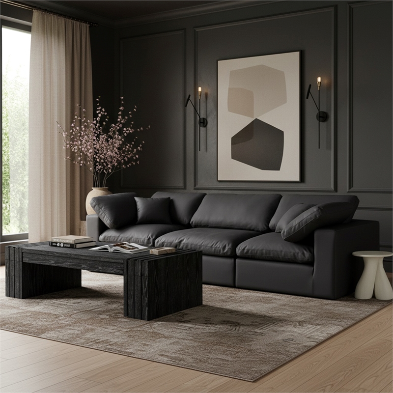 Meridian Furniture Comfy Black Vegan Leather 3-Pc. Modular Sofa