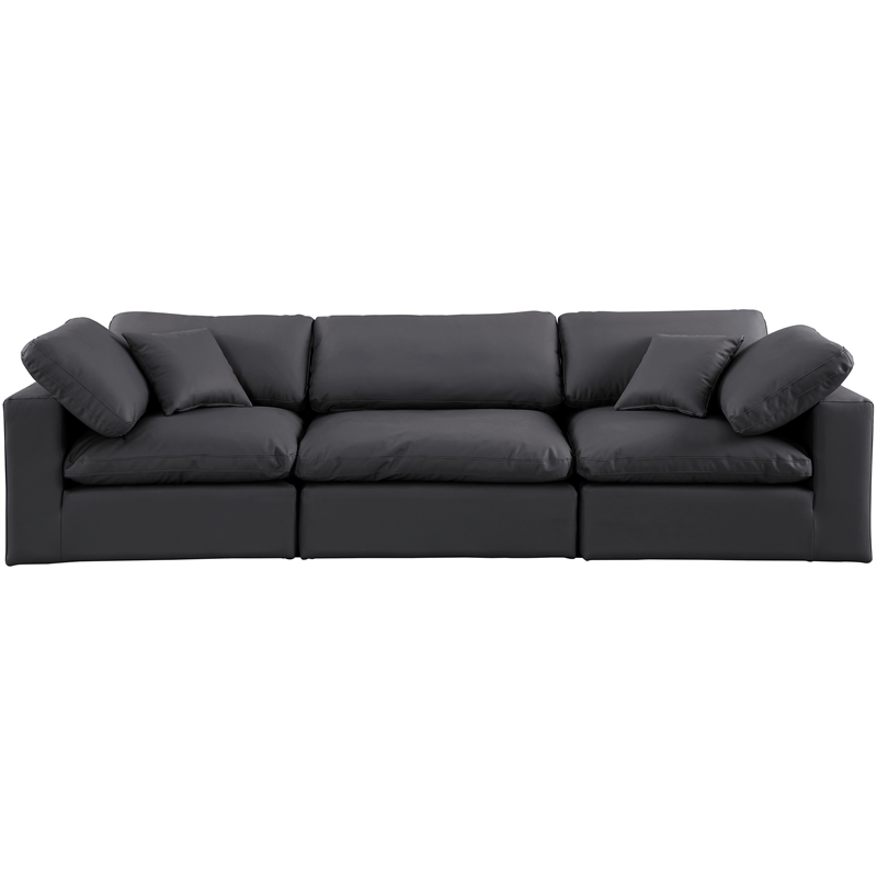 Meridian Furniture Comfy Black Vegan Leather 3-Pc. Modular Sofa