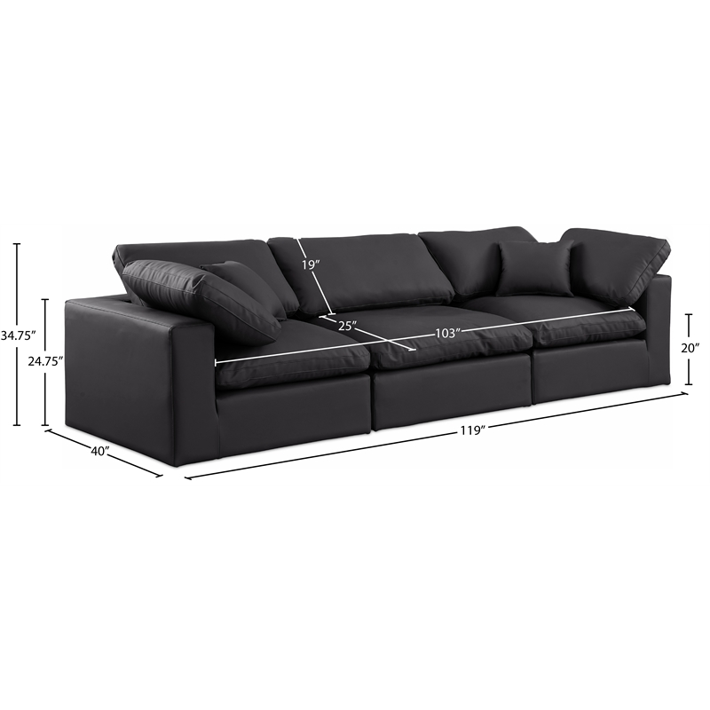 Meridian Furniture Comfy Black Vegan Leather 3-Pc. Modular Sofa