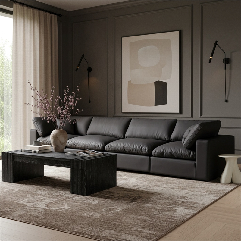 Meridian Furniture Comfy Black Vegan Leather 4-Pc. Modular Sofa