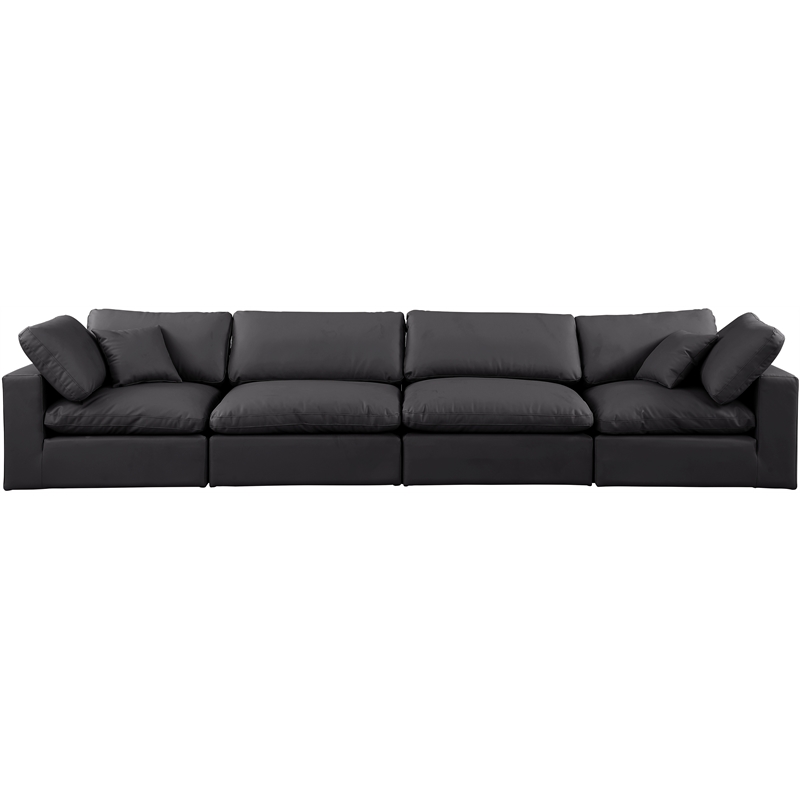Meridian Furniture Comfy Black Vegan Leather 4-Pc. Modular Sofa