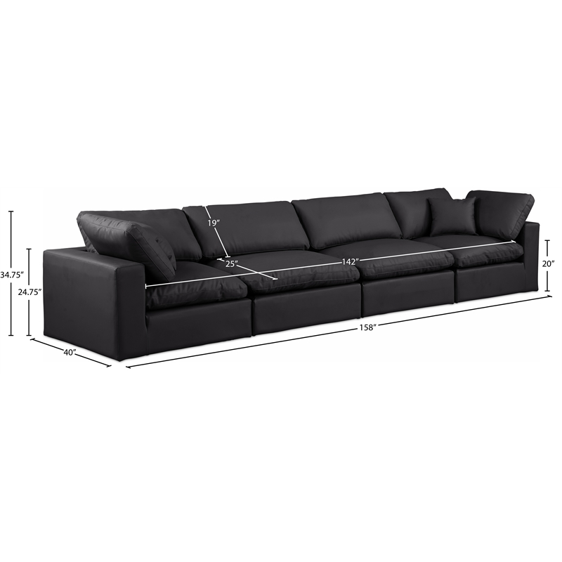 Meridian Furniture Comfy Black Vegan Leather 4-Pc. Modular Sofa