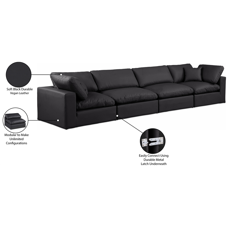 Meridian Furniture Comfy Black Vegan Leather 4-Pc. Modular Sofa