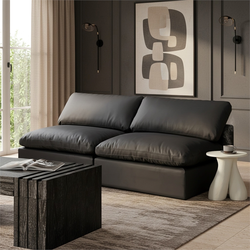 Meridian Furniture Comfy Black Vegan Leather 2-Pc. Modular Sofa