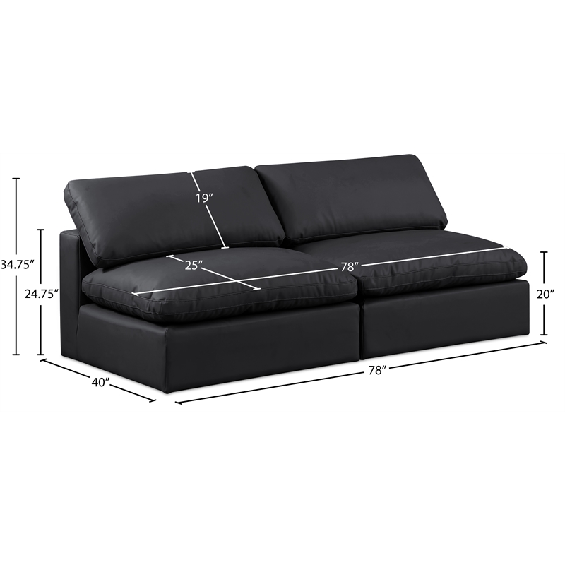 Meridian Furniture Comfy Black Vegan Leather 2-Pc. Modular Sofa