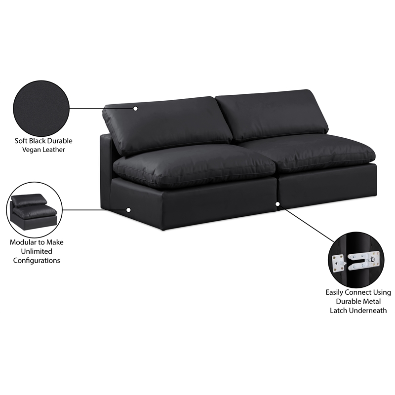 Meridian Furniture Comfy Black Vegan Leather 2-Pc. Modular Sofa
