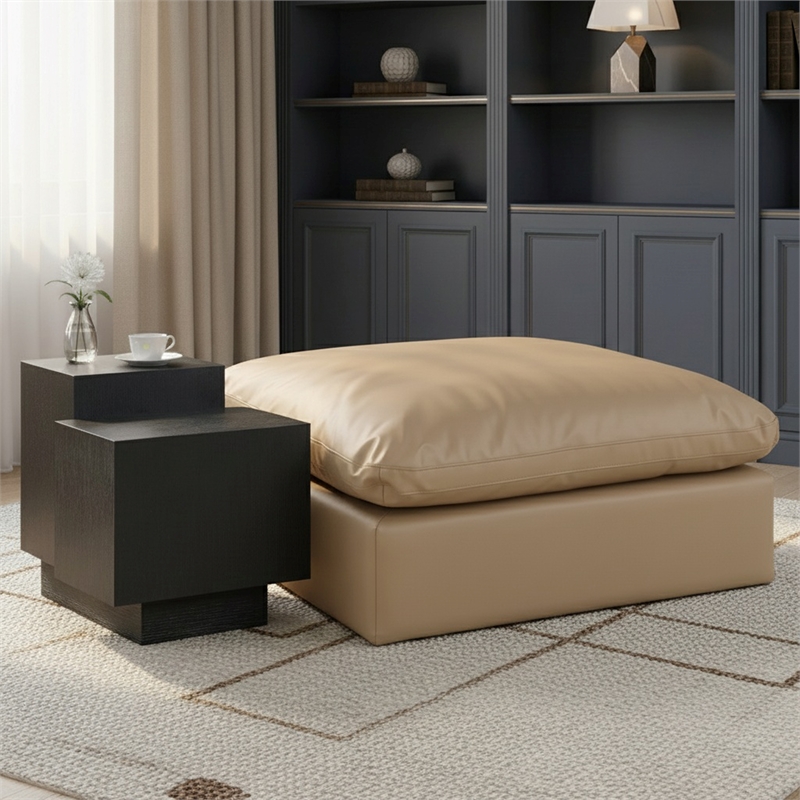 Meridian Furniture Comfy Tan Vegan Leather Ottoman
