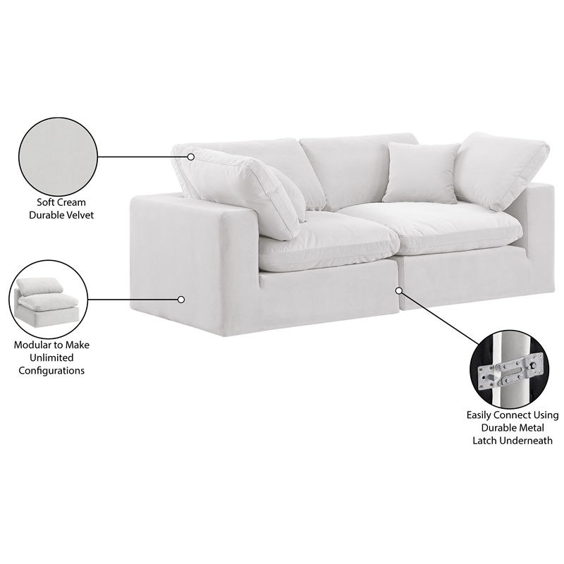 Meridian Furniture Comfy Cream Velvet 2-Pc. Modular Sofa