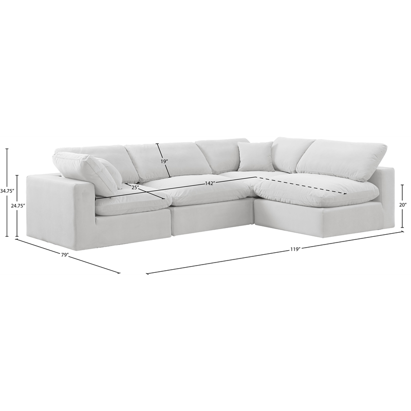 Meridian Furniture Comfy Cream Velvet 4-Pc. Modular Sectional