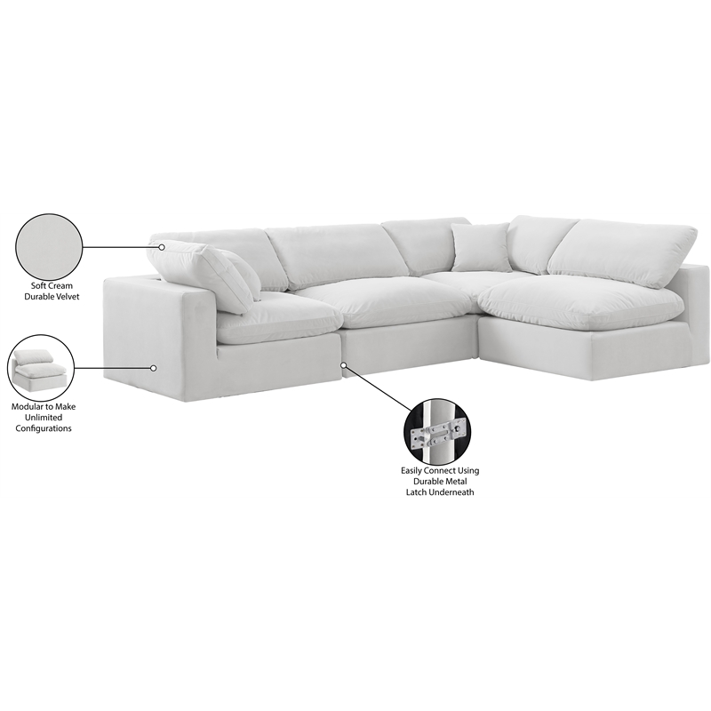Meridian Furniture Comfy Cream Velvet 4-Pc. Modular Sectional