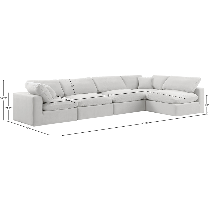 Meridian Furniture Comfy Cream Velvet 5-Pc. Modular Sectional