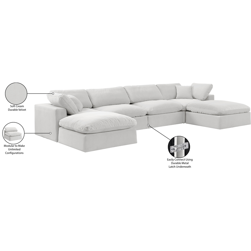 Meridian Furniture Comfy Cream Velvet 6-Pc. Modular Sectional