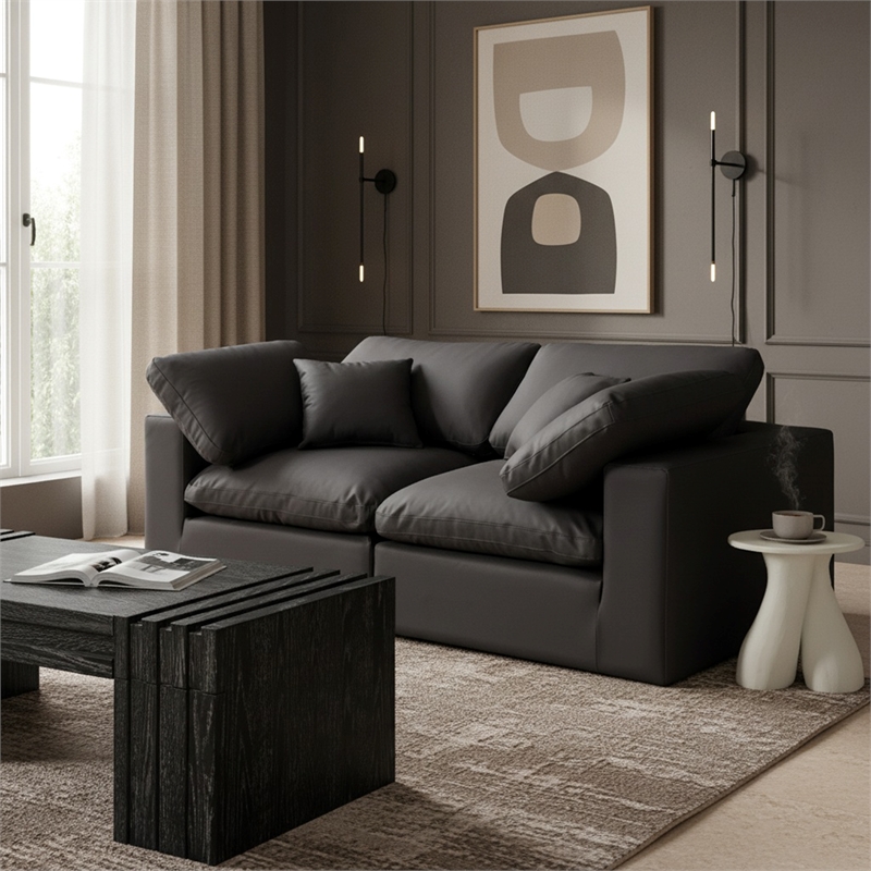 Meridian Furniture Comfy Black Vegan Leather 2-Pc. Modular Sofa