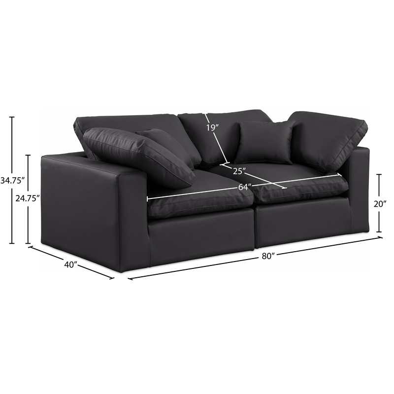 Meridian Furniture Comfy Black Vegan Leather 2-Pc. Modular Sofa