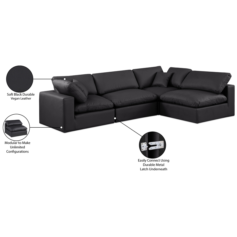 Meridian Furniture Comfy Black Vegan Leather 4-Pc. Modular Sectional