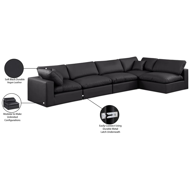 Meridian Furniture Comfy Black Vegan Leather 5-Pc. Modular Sectional