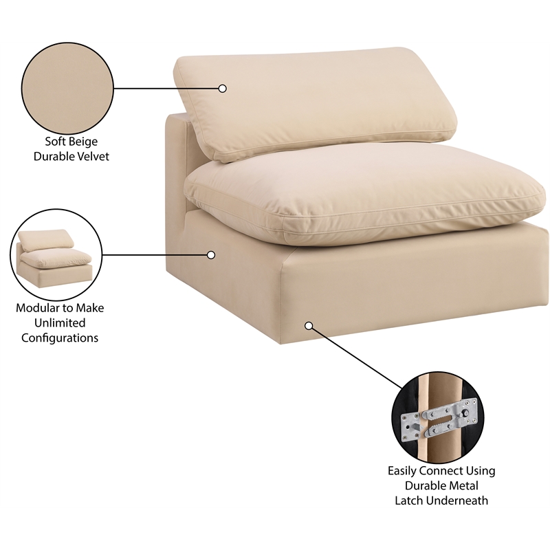 Meridian Furniture Comfy Beige Velvet Armless Chair