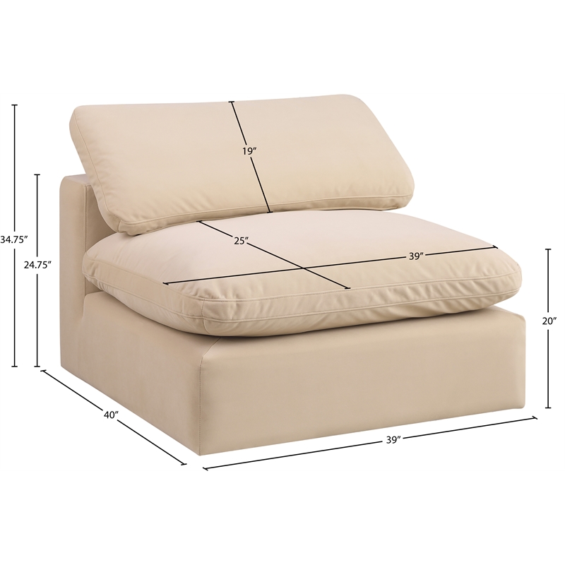 Meridian Furniture Comfy Beige Velvet Armless Chair