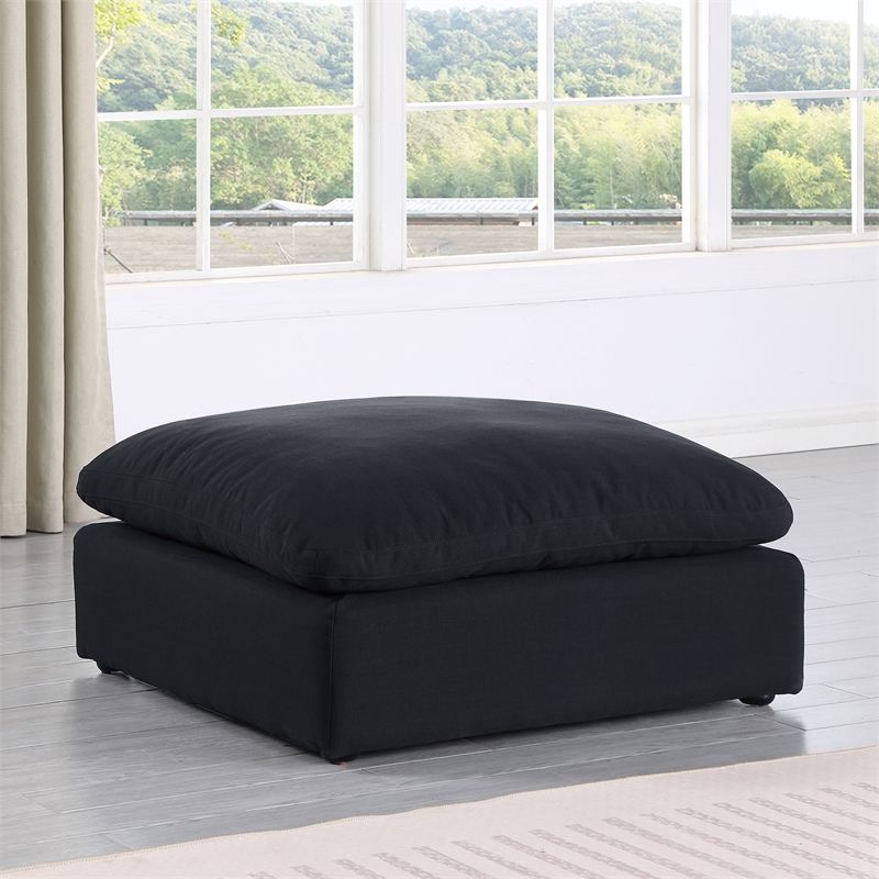 Meridian Furniture Comfy Black Linen Textured Fabric Ottoman