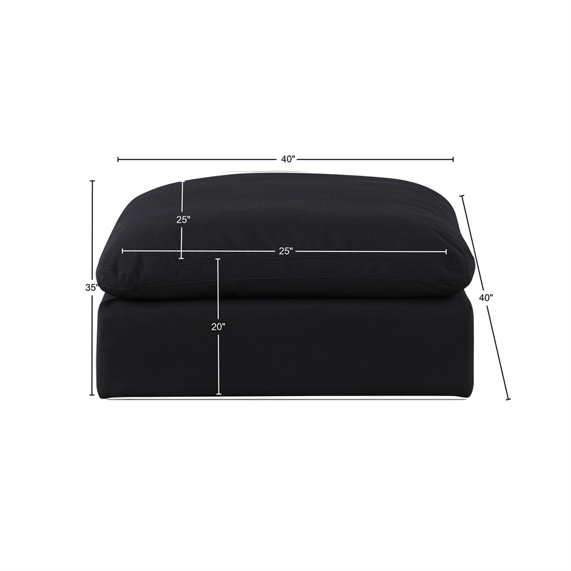 Meridian Furniture Comfy Black Linen Textured Fabric Ottoman