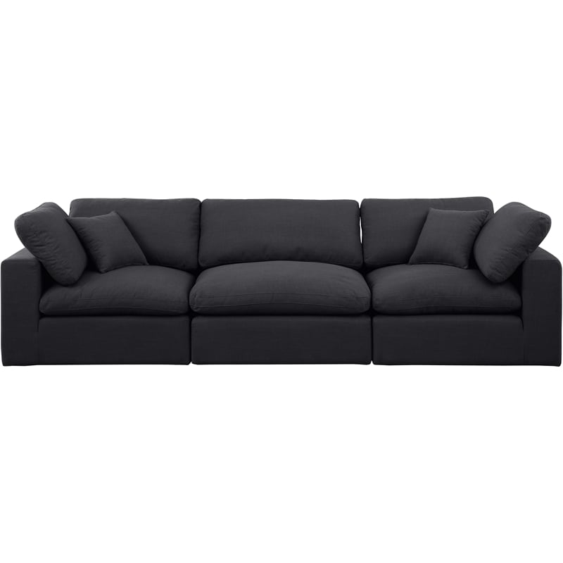 meridian furniture comfy black linen textured fabric 3-pc. modular sofa