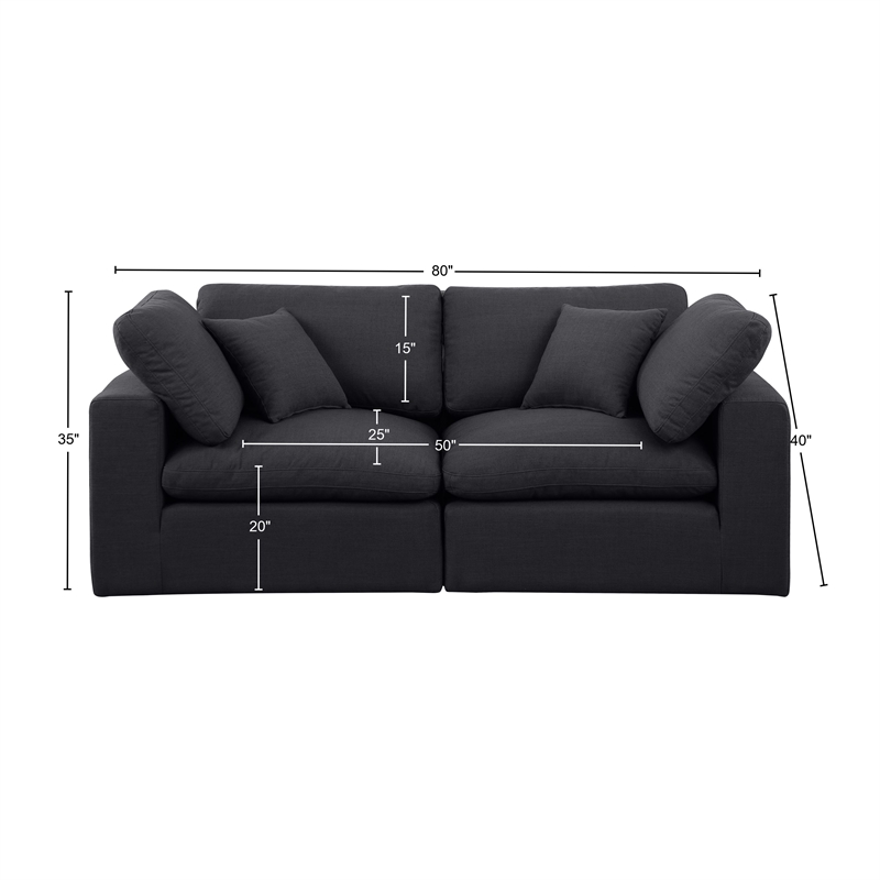 Meridian Furniture Comfy Black Linen Textured Fabric 2-Pc. Modular Sofa