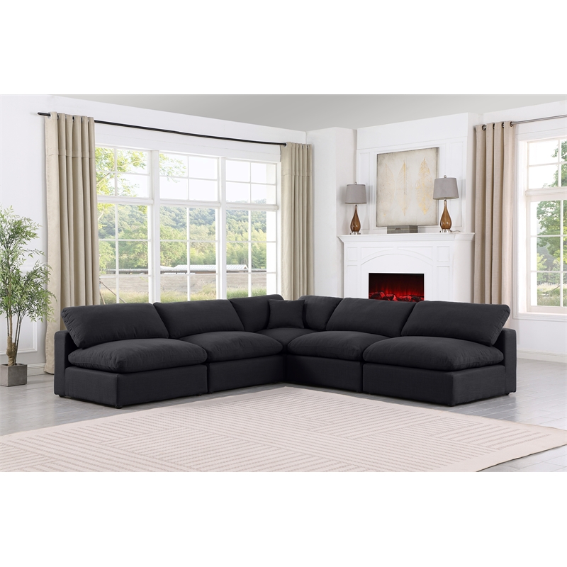 Meridian Furniture Comfy Black Linen Textured Fabric 5-Pc. Modular Sectional
