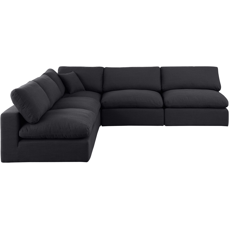 Meridian Furniture Comfy Black Linen Textured Fabric 5-Pc. Modular Sectional