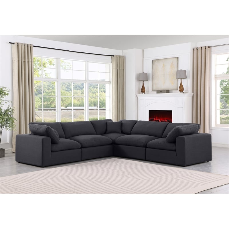 Meridian Furniture Comfy Black Linen Textured Fabric 5-Pc. Modular Sectional