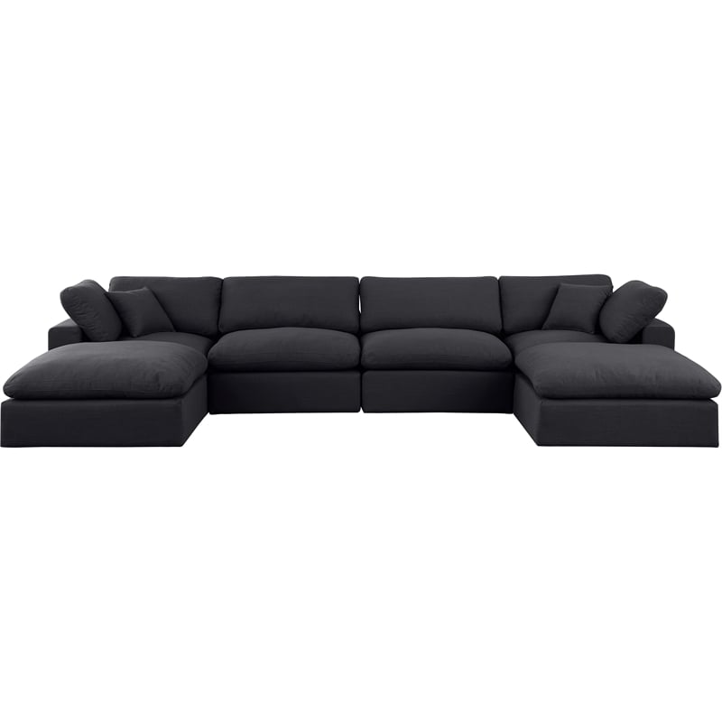 Meridian Furniture Comfy Black Linen Textured Fabric 6-Pc. Modular Sectional