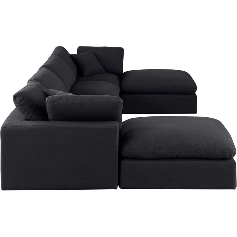 Meridian Furniture Comfy Black Linen Textured Fabric 6-Pc. Modular Sectional