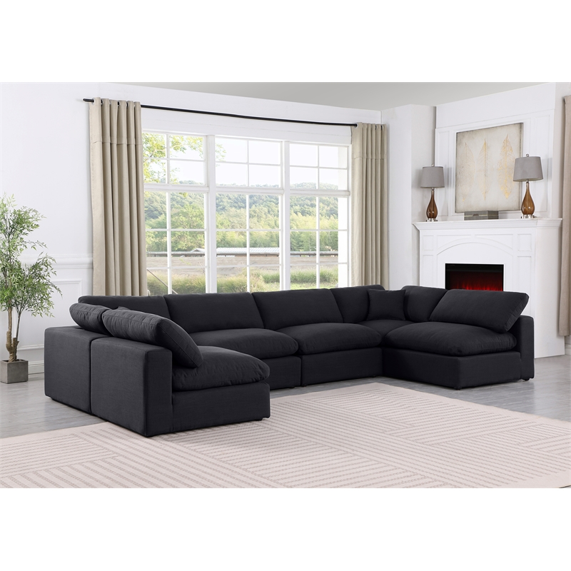 Meridian Furniture Comfy Black Linen Textured Fabric 6-Pc. Modular Sectional