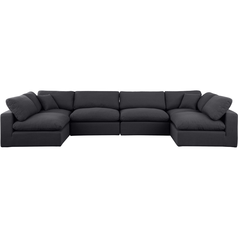 Meridian Furniture Comfy Black Linen Textured Fabric 6-Pc. Modular Sectional
