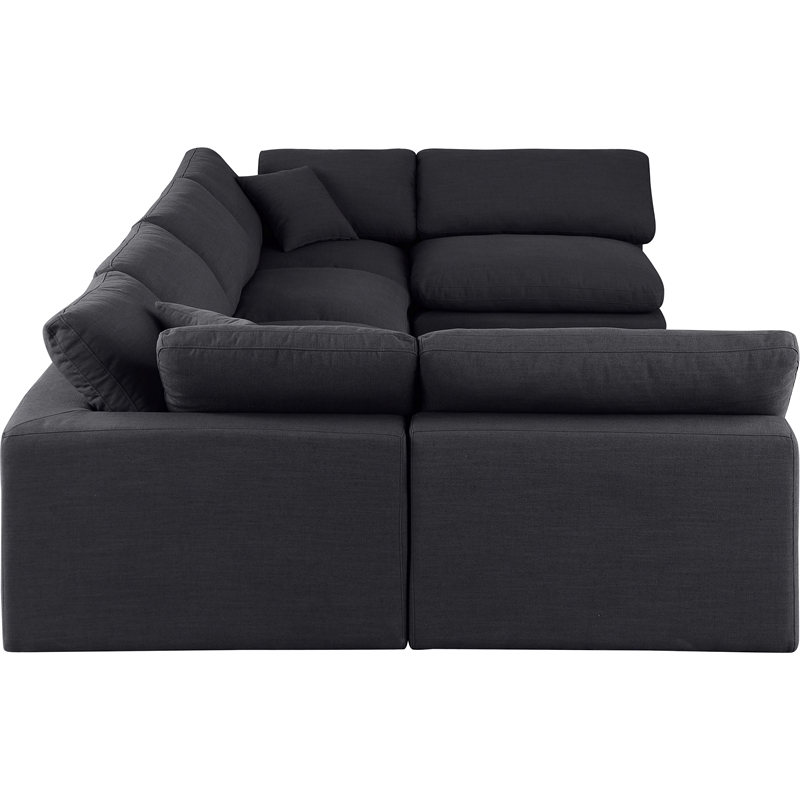 Meridian Furniture Comfy Black Linen Textured Fabric 6-Pc. Modular Sectional