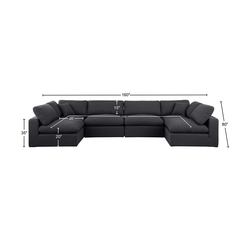 Meridian Furniture Comfy Black Linen Textured Fabric 6-Pc. Modular Sectional