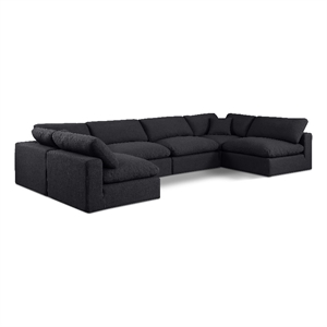 Meridian Furniture Comfy Black Linen Textured Fabric 6-Pc. Modular Sectional
