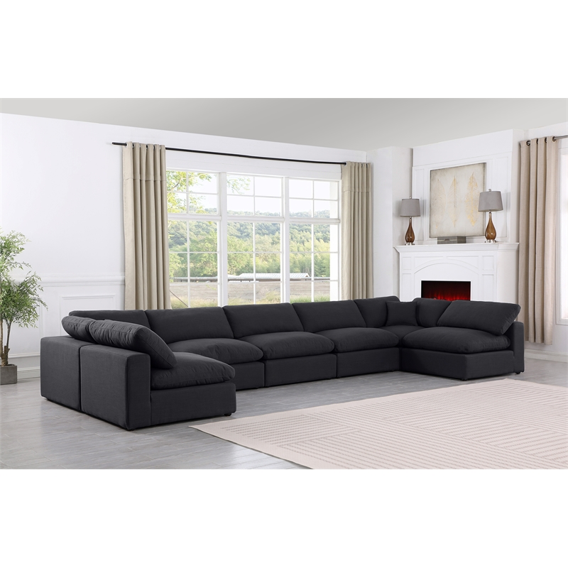 Meridian Furniture Comfy Black Linen Textured Fabric 7-Pc. Modular Sectional