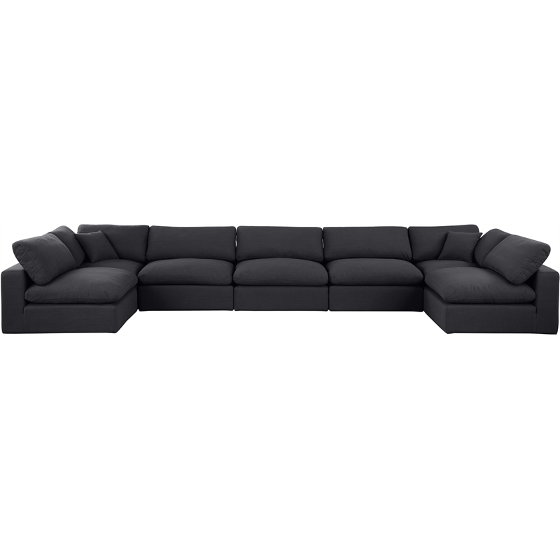 Meridian Furniture Comfy Black Linen Textured Fabric 7-Pc. Modular Sectional