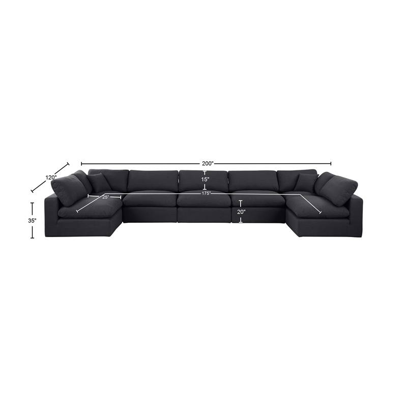 Meridian Furniture Comfy Black Linen Textured Fabric 7-Pc. Modular Sectional