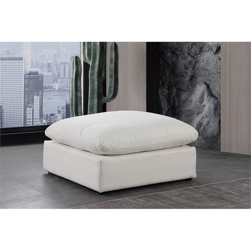 Meridian Furniture Comfy Cream Linen Textured Fabric Ottoman