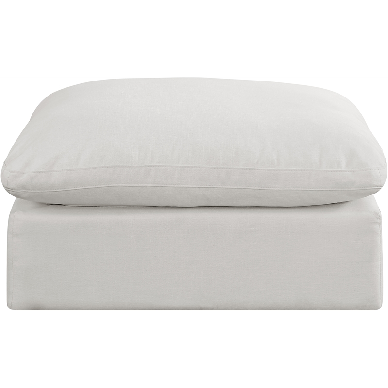 Meridian Furniture Comfy Cream Linen Textured Fabric Ottoman