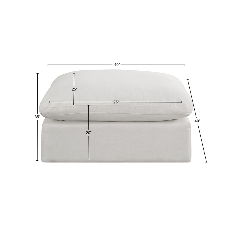 Meridian Furniture Comfy Cream Linen Textured Fabric Ottoman
