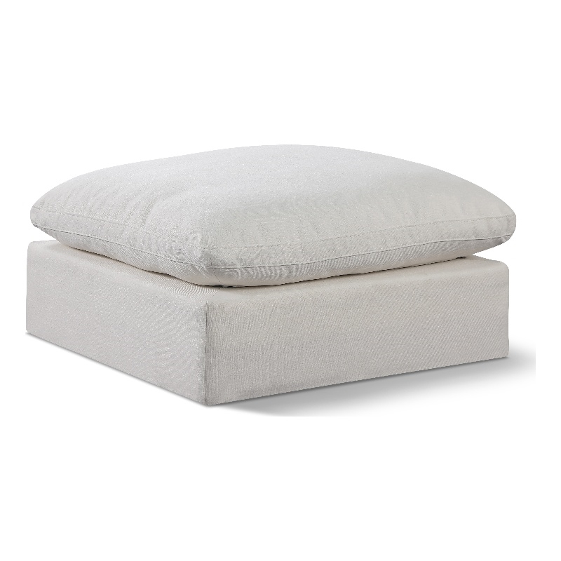 Meridian Furniture Comfy Cream Linen Textured Fabric Ottoman