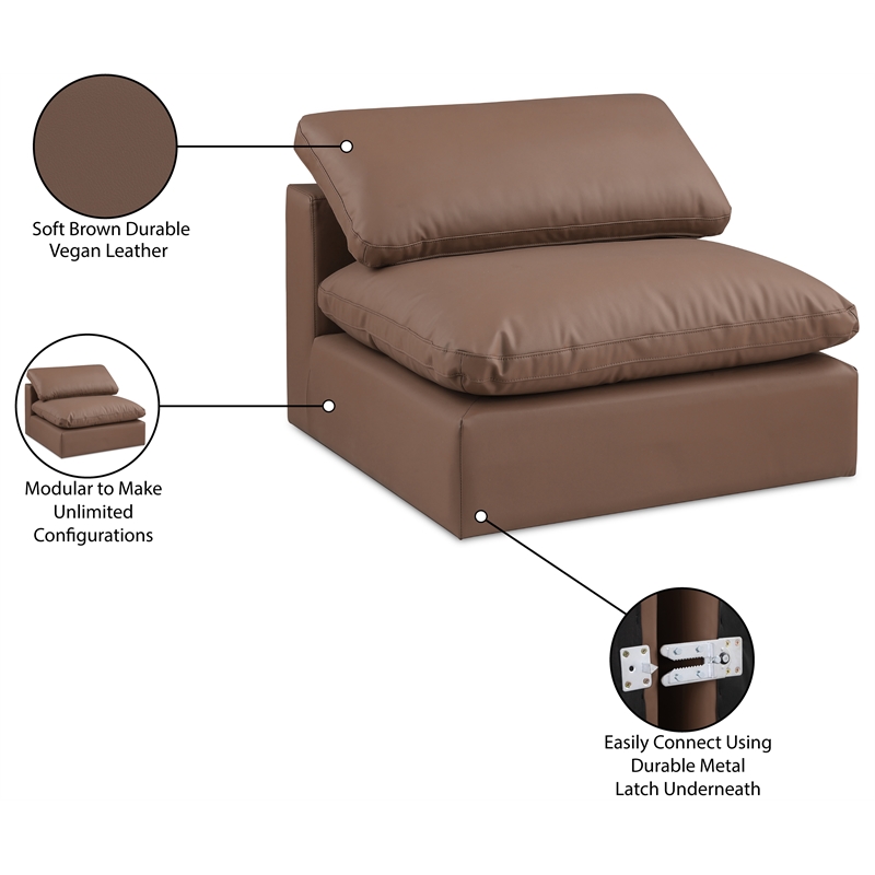 Meridian Furniture Comfy Brown Vegan Leather Armless Chair