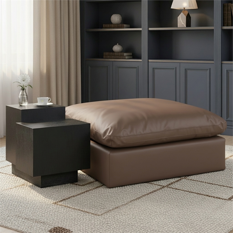Meridian Furniture Comfy Brown Vegan Leather Ottoman