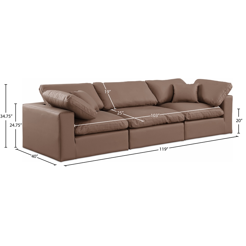 Meridian Furniture Comfy Brown Vegan Leather 3-Pc. Modular Sofa