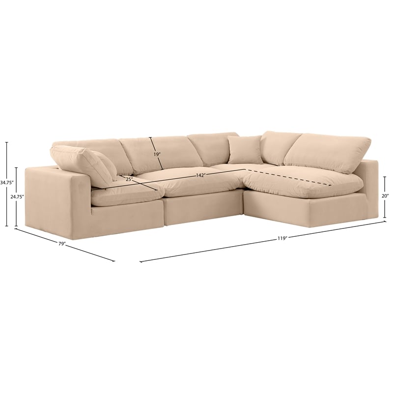 Meridian Furniture Comfy Beige Velvet 4-Pc. Modular Sectional